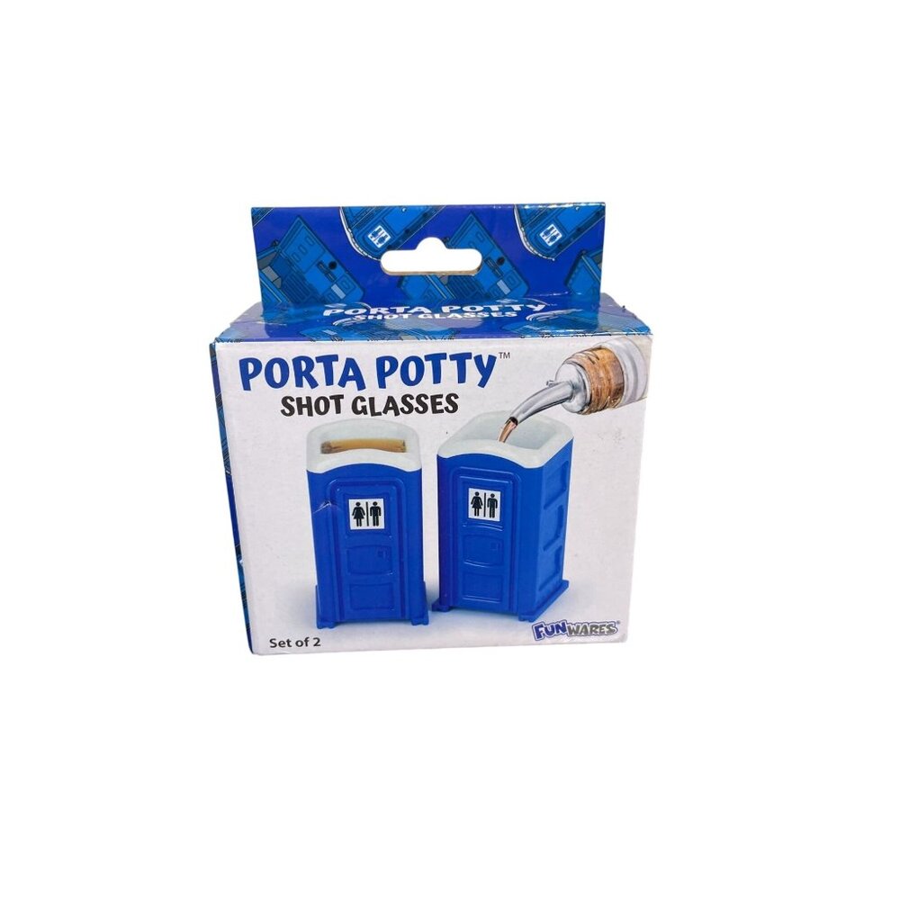 Porta Potty Shot Glasses Set Of 2 Blue 2oz Funwares Novelty Drinking Gift